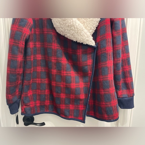Jachs Girlfriend NY Womens Sherpa Fleece Cardigan Jacket Cabincore Plaid Medium - Picture 2 of 10